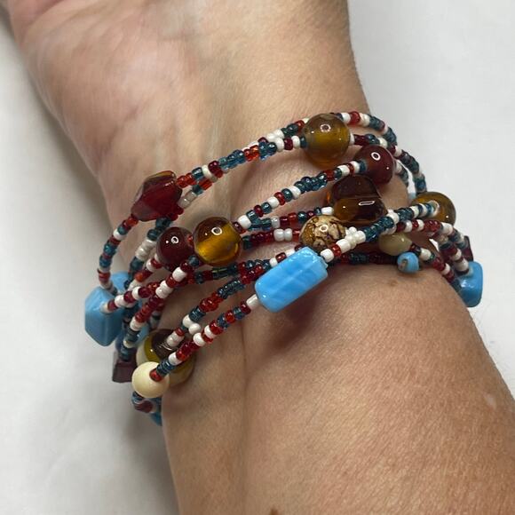 beaded wrap bracelet multi colored costume jewelry beads boho trendy currnt - Picture 5 of 7